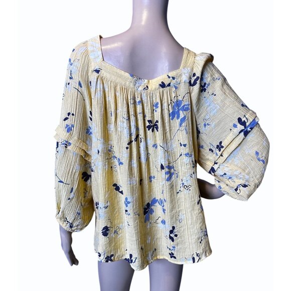 Zac & Rachel Yellow Floral Square Neck Long Sleeve Ruffle 1X Blouse Flowy Boho - Picture 2 of 10